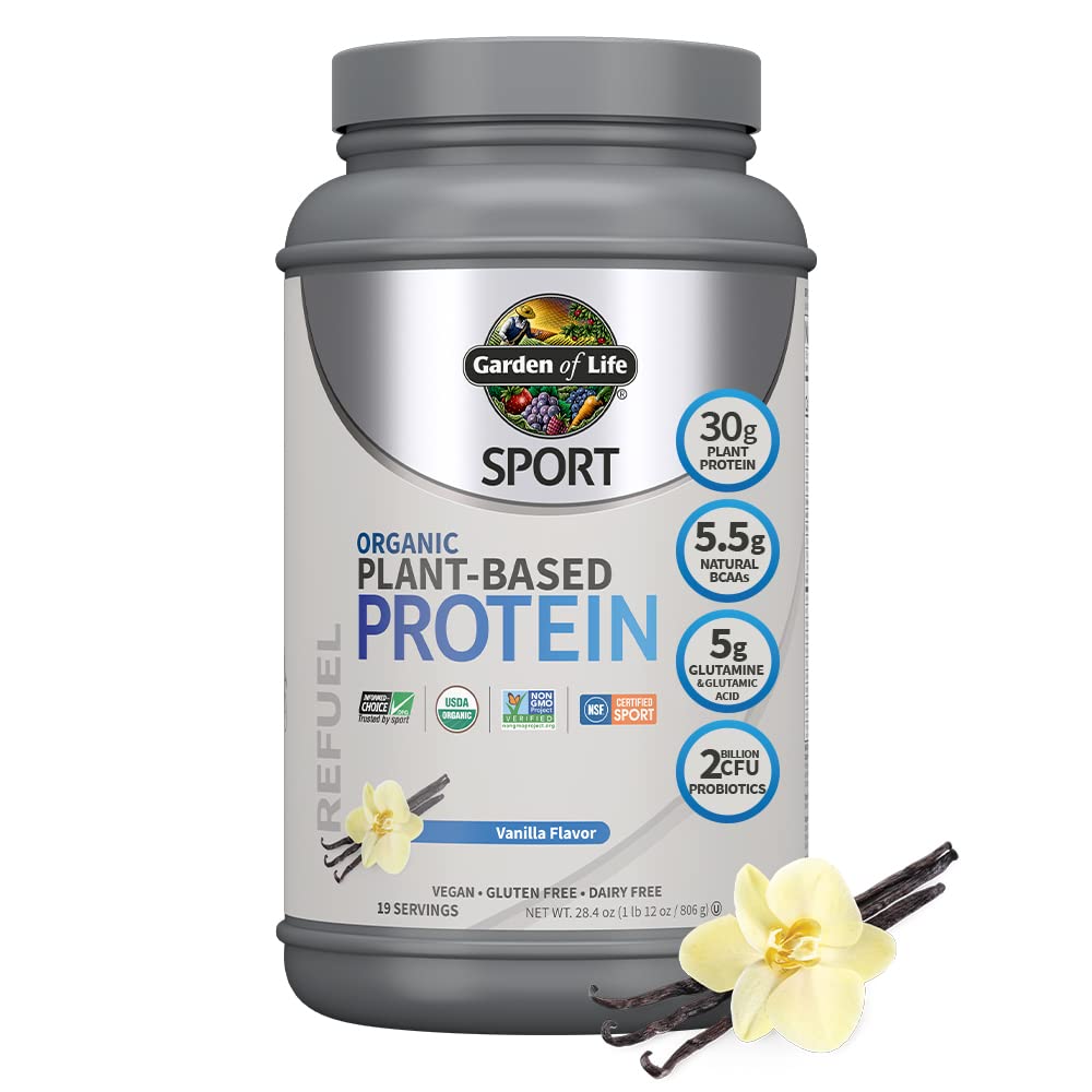 Garden of Life Organic Vegan Sport Protein Powder, Vanilla - Probiotics, BCAAs, 30g Plant Protein for Premium Post Workout Recovery - NSF Certified, Keto, Gluten & Dairy Free, Non GMO 19 Servings
